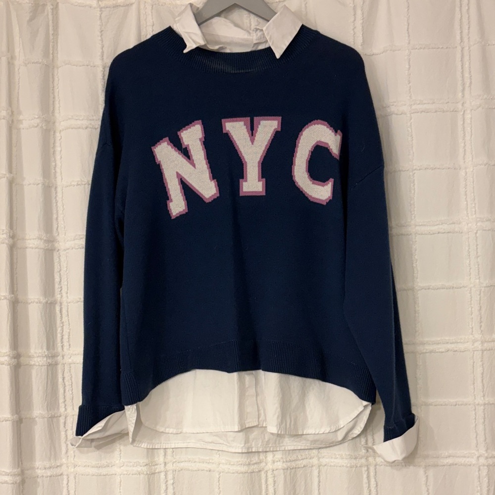 Maeve Navy Sweater with White Collar